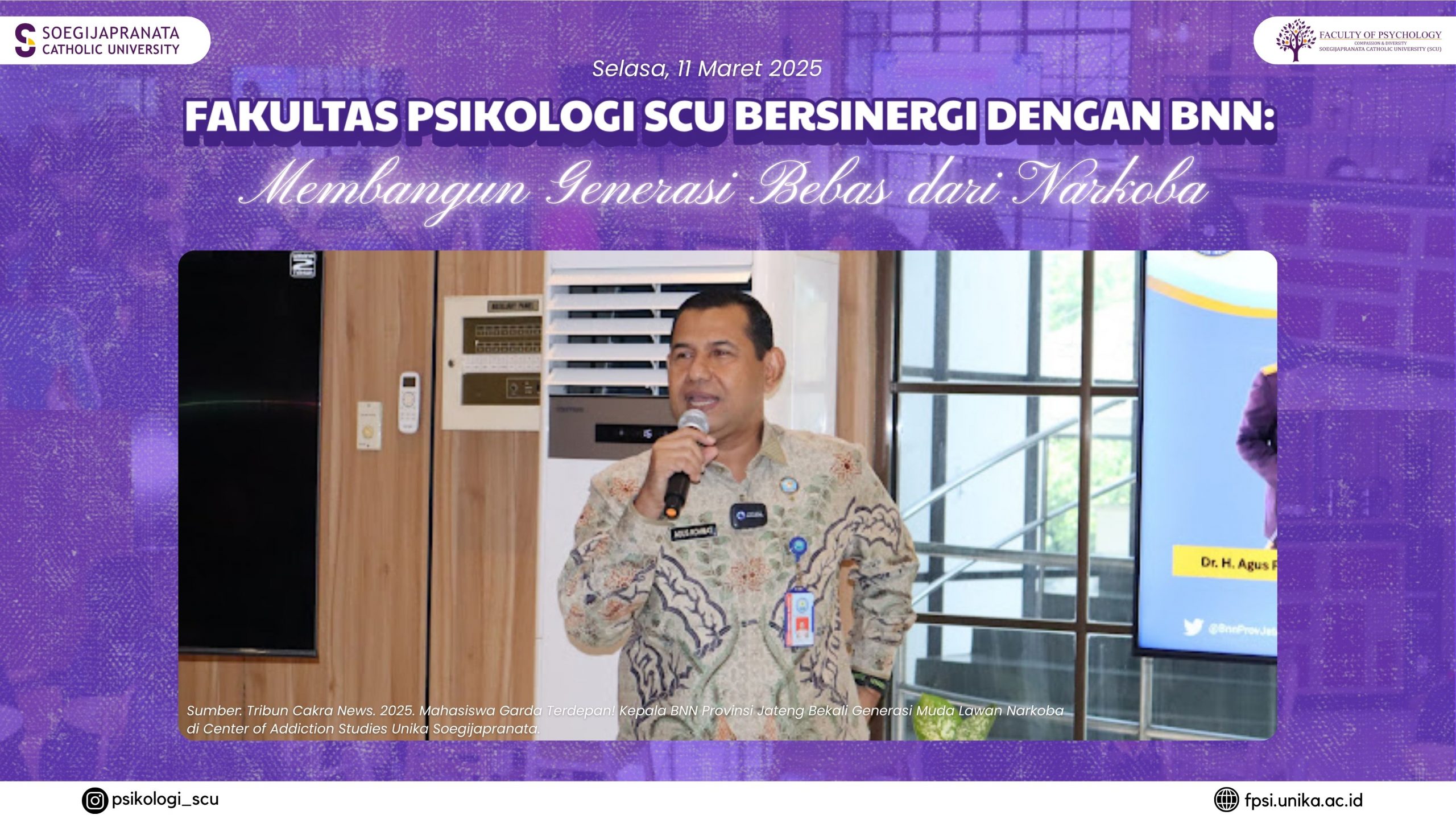 Fakultas Psikologi SCU Bersinergi dengan BNN:  Membangun Generasi Bebas dari Narkoba